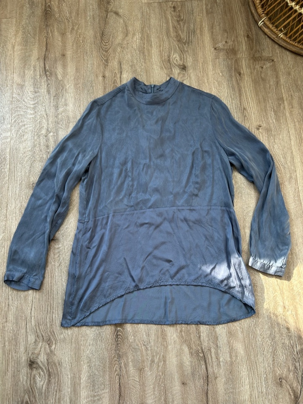 Long Sleeve High-Neck Women's Dress Top in Slate Blue